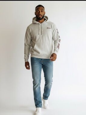 Vans Y2K Script Logo Sleeve Hoodie Oatmeal Gray Skatewear Sz L